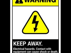 Sign warning keep away electrical hazards contact with equipment can cause shock or death authorized